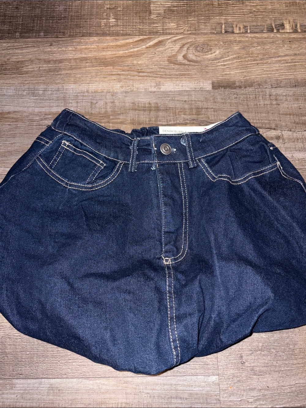 Denim Bubble Skirt - Dark Blue